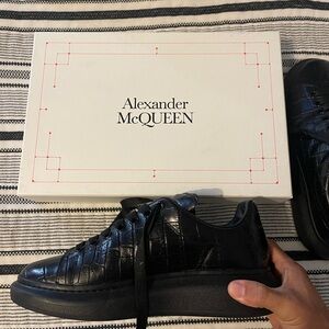 Alexander McQueen Black Croc-Embossed Sneakers